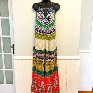 Flying Tomato Colourful Boho Maxi Halter Dress, Size Small